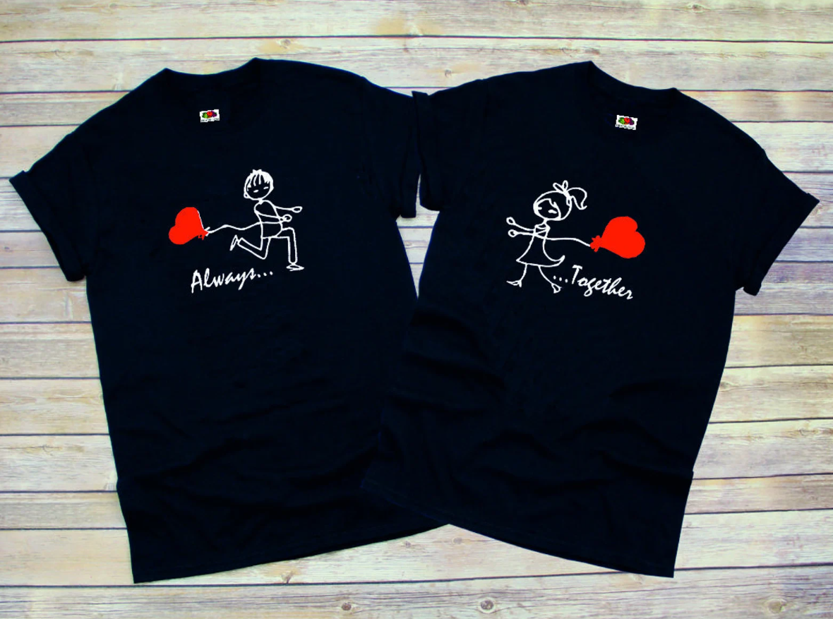 Парные футболки мужская и женская футболка с принтом Всегда вместе ...