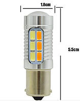 Светодиодная лампа с цоколем 1156 BAU15s PY21W 22SMD 5730 12V Жёлтый с обманкой, цоколь со смещением
