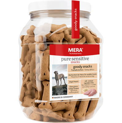 Ласощі для чутливих собак печиво з індичкою і рисом MERA pure sensitive snacks turkey & rice 600 г