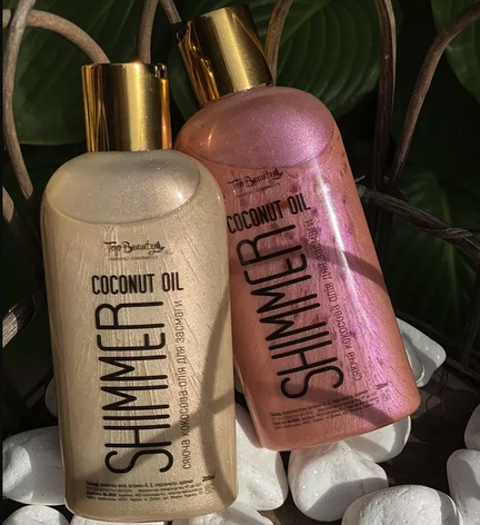 Кокосова олія для засмаги із шимером Top Beauty Coconut Oil Shimmer 200 мл Rose, фото 3