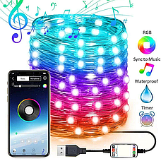 Розумна bluetooth гірлянда RGB для ялинки та новорічного декору (керування кольору з телефона) 15 м 150 LED, фото 4
