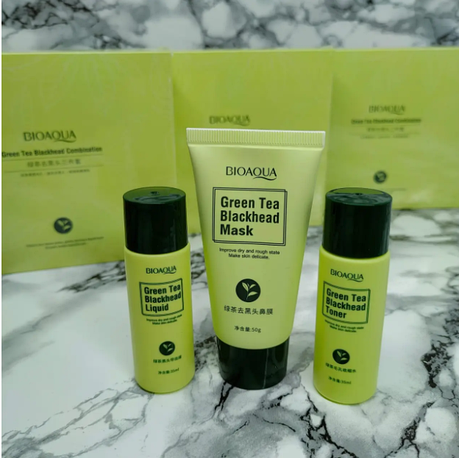 Набір косметики для догляду за обличчям від чорних точок Bioaqua Green Tea Blackhead Combination з зеленим чає, фото 1