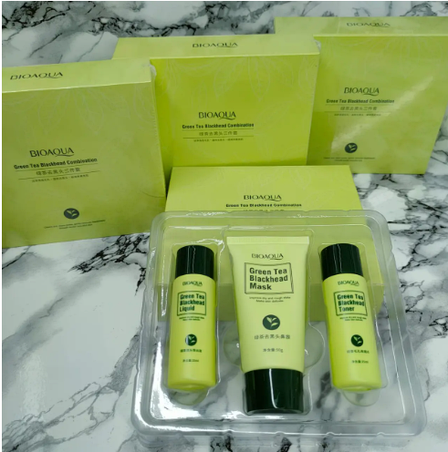 Набір косметики для догляду за обличчям від чорних точок Bioaqua Green Tea Blackhead Combination з зеленим чає, фото 3