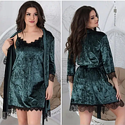 Жіночий комплект халат і нічна сорочка, супермарагд