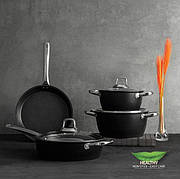 Набір посуду каструль преміум-класу Casa Royal Diamond Pro Pearl P-UKR2010 з покриттям Greblon Diamond Чорний