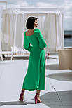 Приталена сукня максі з відкритими плечима зелена, фото 4