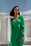 Приталена сукня максі з відкритими плечима зелена, фото 2