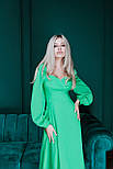 Приталена сукня максі з відкритими плечима зелена, фото 6