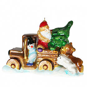 Скляна ялинкова іграшка Звірята штовхають вантажівку Komozja Family
