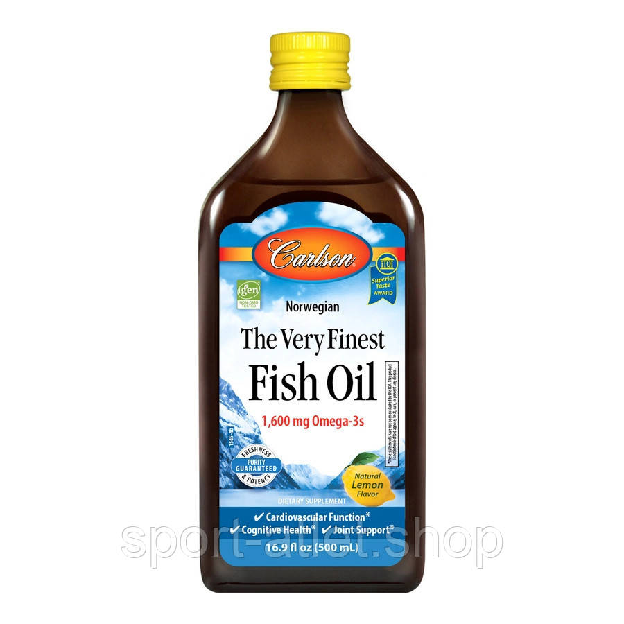 Жирні кислоти Carlson Labs The Very Finest Fish Oil, 500 мл - Лимон, фото 1