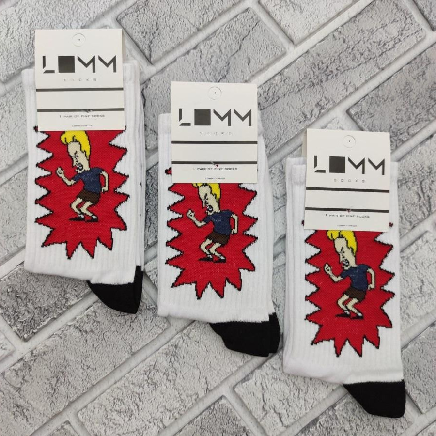 Шкарпетки високі весна/осінь LOMM Premium 0220 Metallica Beavis Україна р41-46 білі 20035235