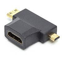 Переходник PowerPlant HDMI (F) - mini HDMI (M)/micro HDMI (M)