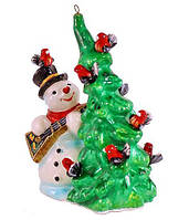 Стеклянная елочная игрушка снеговик и елка Komozja Family