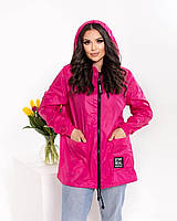 Стильна жіноча подовжена вітровка великих розмірів із капюшоном і куліскою внизу (р.48-62). Арт-1355/45