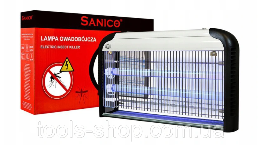 Лампа від комарів та мух Sanico ik-204 20W (2х10W): 70 м2, розряд на сітці 1800В, Польща
