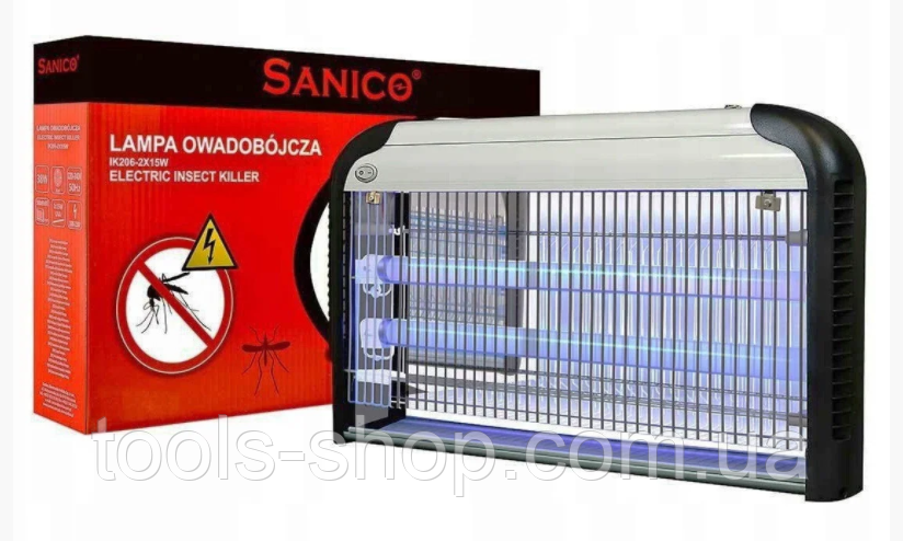 Знищувач комах Sanico IK-206 30W (120 м2), розряд на сітці 1800В, Польща