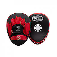 Боксерские лапы Boxer черно-красные гнутые кожвинил 1 мм