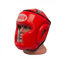 Тренувальний шолом для карате шкірвініл 0,8 мм з повним захистом червоний L Boxer