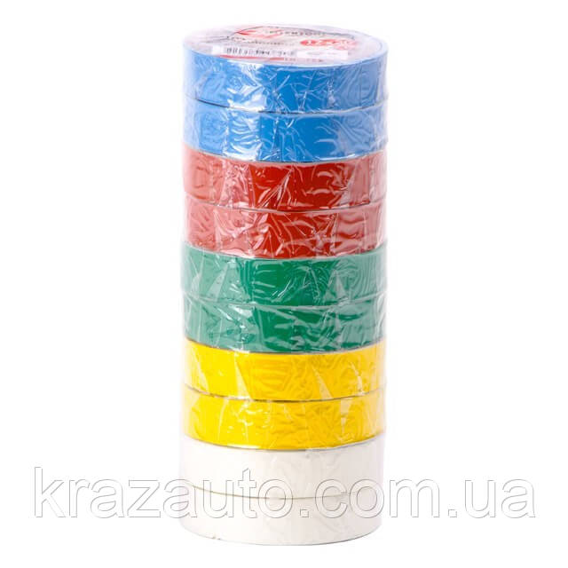 Стрічка ізоляційна, 17 мм * 25 м * 0,15 мм, кольорова (пач. 10 шт) INTERTOOL IT-0029, фото 1