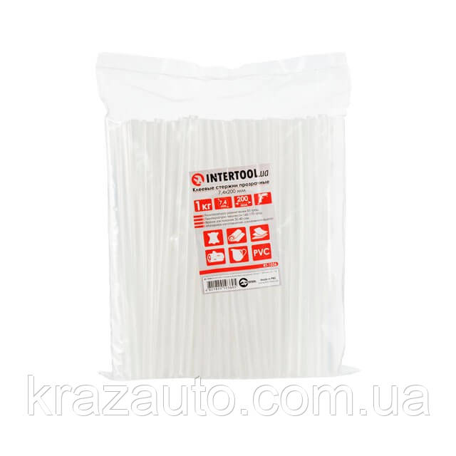 Комплект стрижнів клейових прозорих 7,4 мм*200 мм, пак. 1 кг INTERTOOL RT-1036