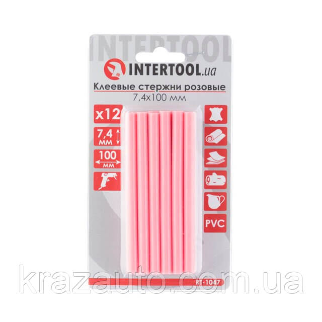 Комплект стрижнів клейових рожевих 7,4 мм * 100 мм, 12 шт. INTERTOOL RT-1047
