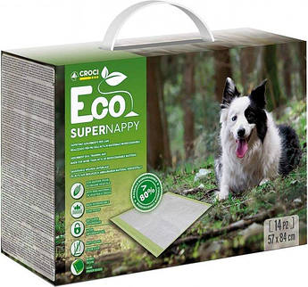 Пелюшки для собак та цуценят 84*57 см Croci Super Nappy Eco 14 шт/уп (біорозкладані)
