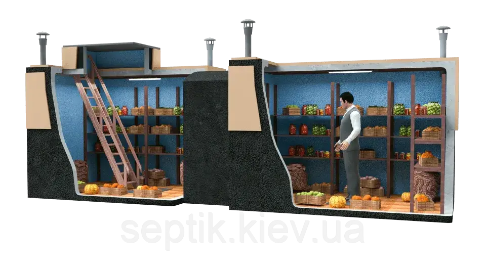 Подвійний монолітний бетонний льох, вхід зверху