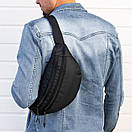 Чоловіча поясна сумка через плече нагрудна тканинна бананка Saturn чорна барижка міцна, фото 4