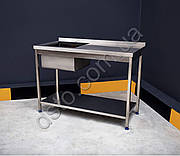 Стіл виробничий з мийкою зліва, з полицею з нержавійки 1500/600/850 мм