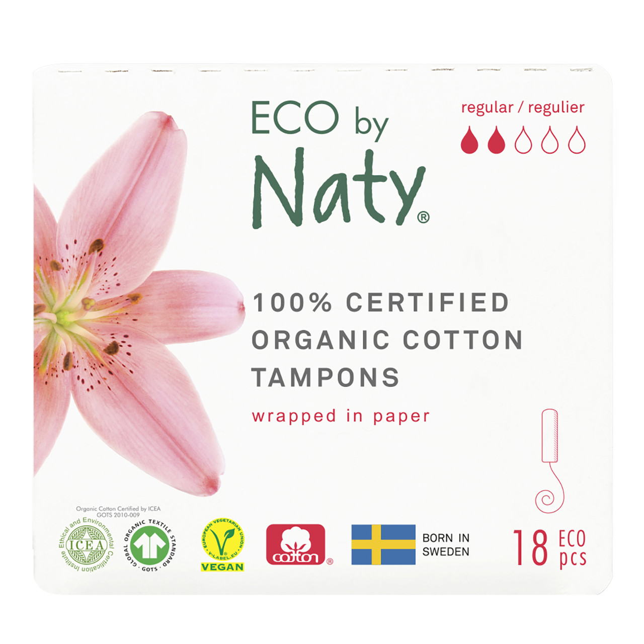 Органічні тампони ECO by Naty Regular 18 шт. (без аплікатора)