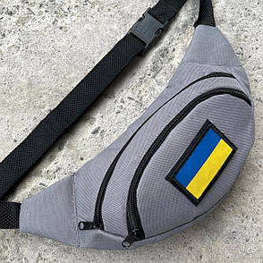 Поясна сумка бананка UA з липучкою і прапором України сірого кольору, фото 2