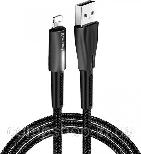 Кабель USB-Lightning 1м ColorWay, 2.4А, zinc alloy + led, чорний (CW-CBUL035-BK) (код 120082)