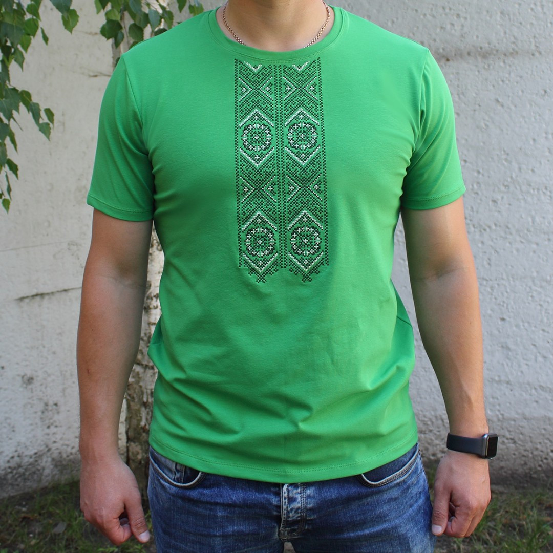 Парные патриотические футболки вышиванки с орнаментом зеленого цвета, футболки для пар тм Ладан 44 - фото 5 - id-p1654522456