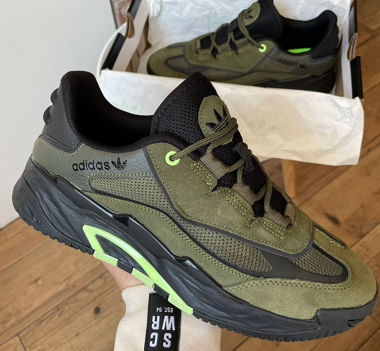 Чоловічі кросівки хакі (олива) у стилі Adidas Niteball замшеві весна-осінь. Живе фото, фото 1