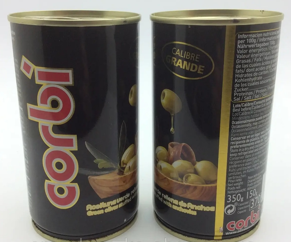 Оливки Зелені Великі Фаршировані Анчоусами Corbi Aceitunas Calibre Grande 350 г Іспанія