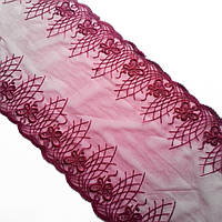 Ажурное кружево вышивка на сетке: вишневого цвета нить по сетке такого же оттенка, ширина 23 см