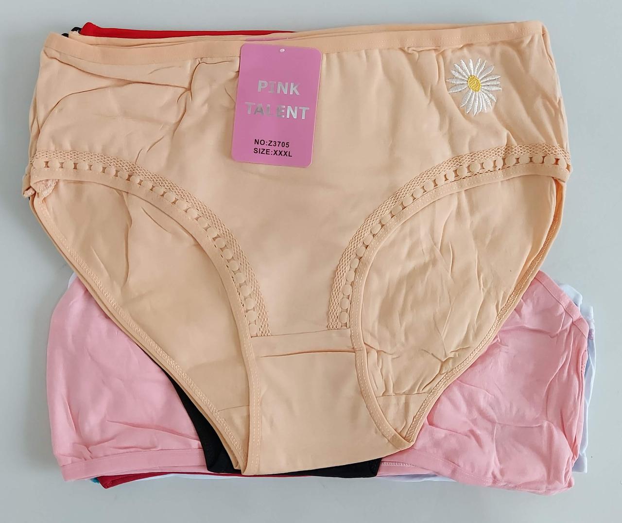 Труси жіночі «Pink Talent» з вишивкою три розміри в упаковці XL 2XL 3XL (12 шт), фото 1
