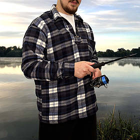 Сорочка чоловіча флісова в карту Рубаха зимова на байці Ao longcom Синій XL