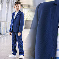 Красивый синий школьный костюм в клетку для мальчика, размеры на рост 128 - 146