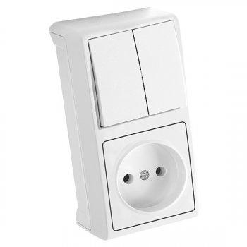 ВЕРТИКАЛЬНИЙ блок вимикач 2кл. + Розетка VERA (білий) (арт. 90681089), фото 1