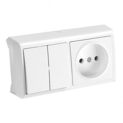 Горизонтальний блок вимикач 2кл. + Розетка VERA (білий) (арт. 90681189), фото 1