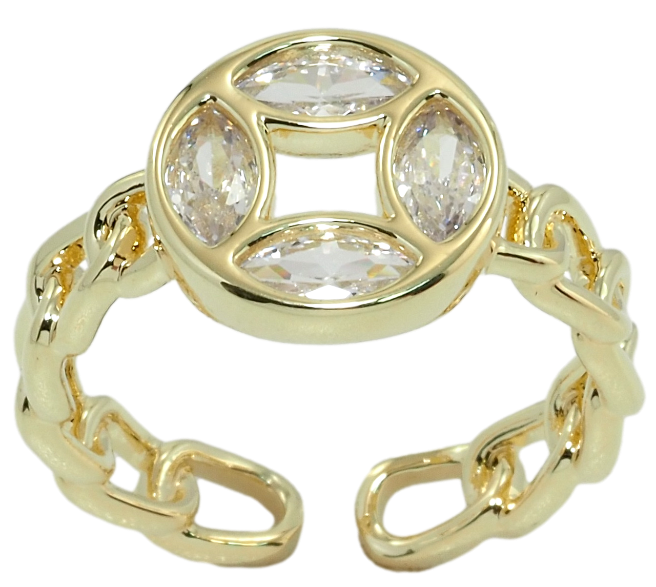 Каблучка Xuping QQMМ Позолота 14K "Цепочка з кругом з фіанітів" р.16-17