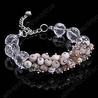 Браслет з океанічного яшми та кристалю 12 мм на регульованому ланцюжку