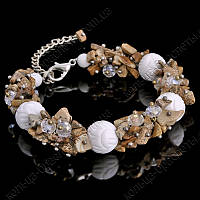 Браслет з яспісу та коралів 12 мм з гірським кришталем, регульоване замикання.