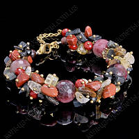 Браслет жіночий з рожевого турмаліну 12 мм, натуральні камені, регульований замок