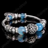 Браслет Pandora з блакитними камінцями та підвіскою серце на резинці