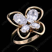 Кільце позолота Метелик з фіанітами - стильна прикраса з блиском