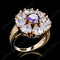 Кільце позолота квітка з фіанітом - стильна прикраса для жінок.