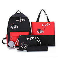 Рюкзак школьный для девочки 4 в 1 набор с сумкой, клатчем , пеналом и помпоном стильный модный