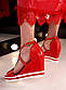 Босоножки жіночі червоні на танкетці Б1401, фото 8